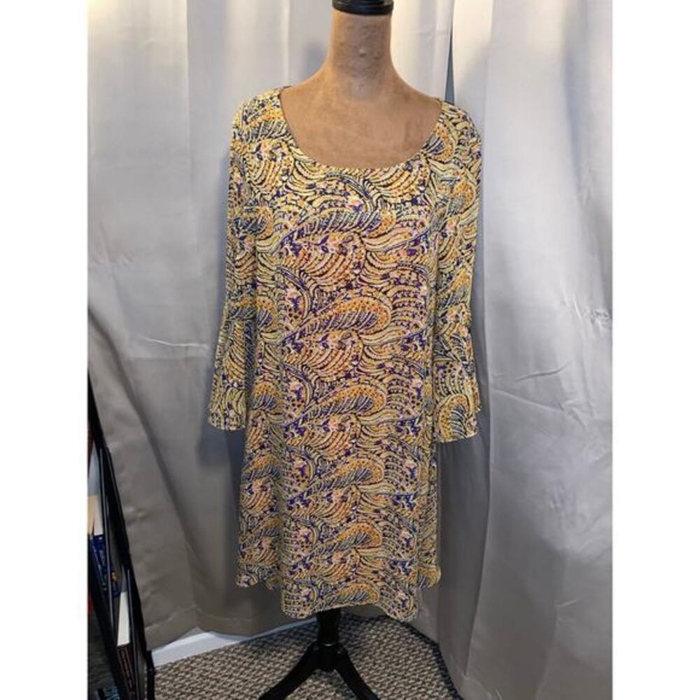 Kut from the Kloth Printed Bell Sleeve Dress Size 12 Boho Floral Lined EUC